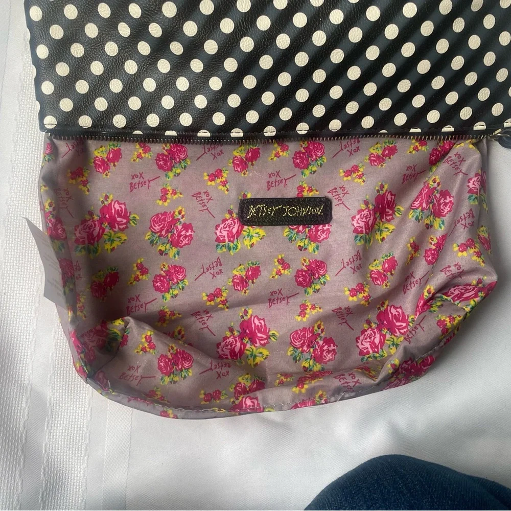 Betsy Johnson B & W polka dot with stripes cosmetic bag